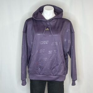 Adidas Women’s Small Purple Logo Print Hoodie, 100% Recycled Polyester, EUC